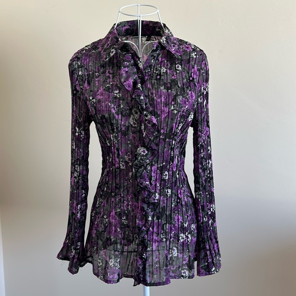 SIZE M / Women's Ruffled Purple Floral Top / Apt. 9 - Picture 1 of 7